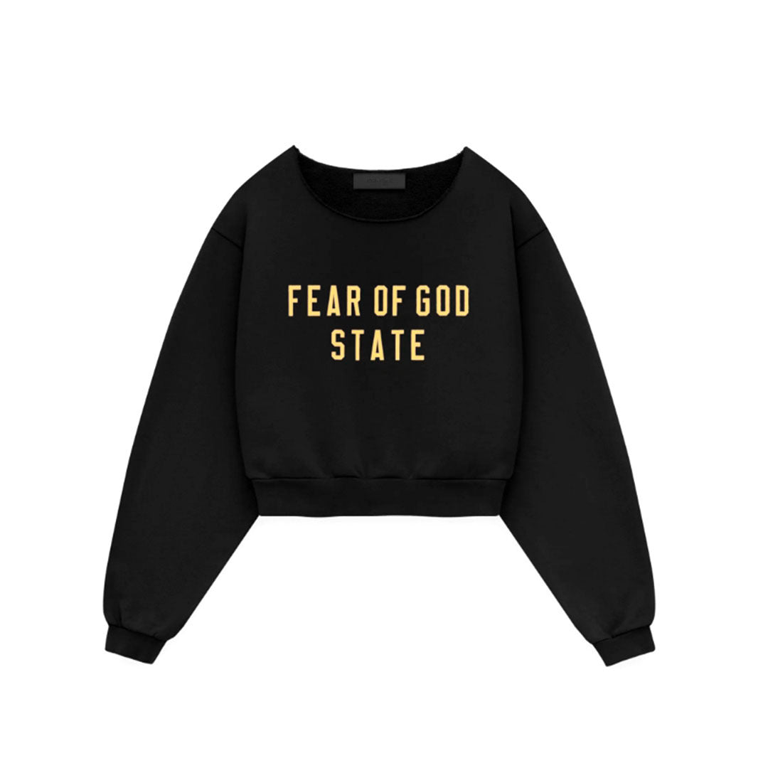 Fear Of God Essentials Crop Sweatshirt w Fleece Wide Neckline Black Yellow