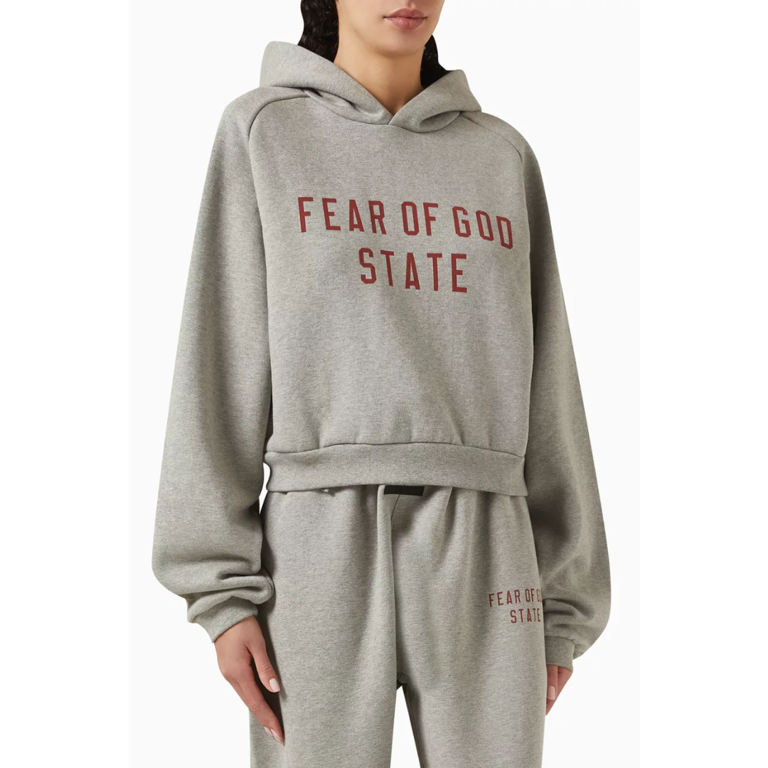 Fear Of God Essentials Crop Hoodie w Fleece Grey Red