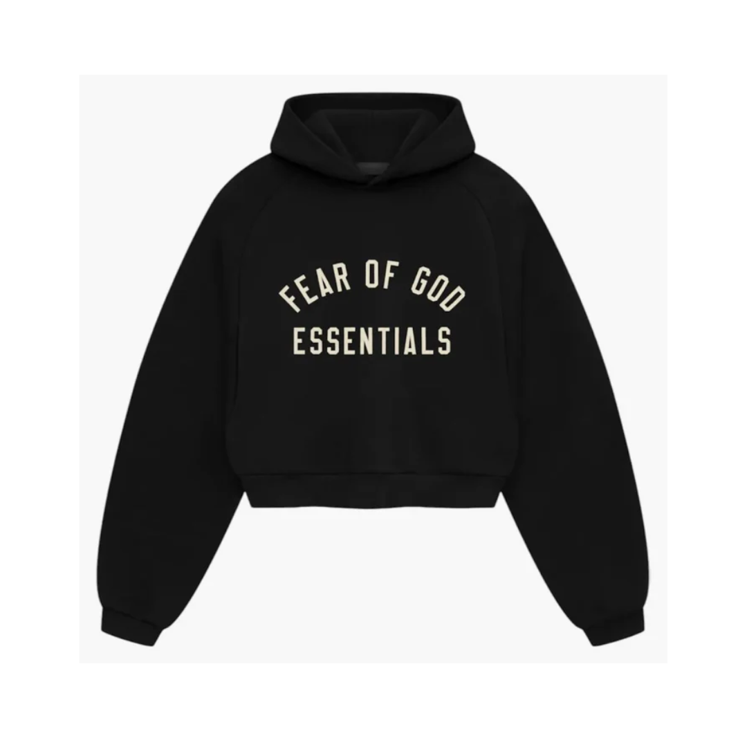 Fear Of God Essentials Crop Hoodie w Fleece Black White