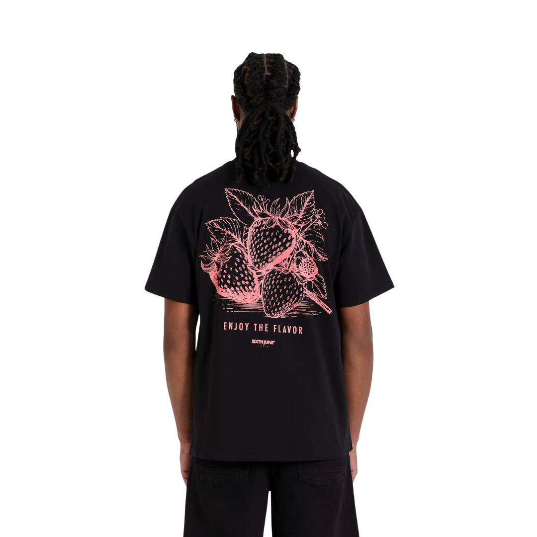 Black Strawberry Print T-shirt