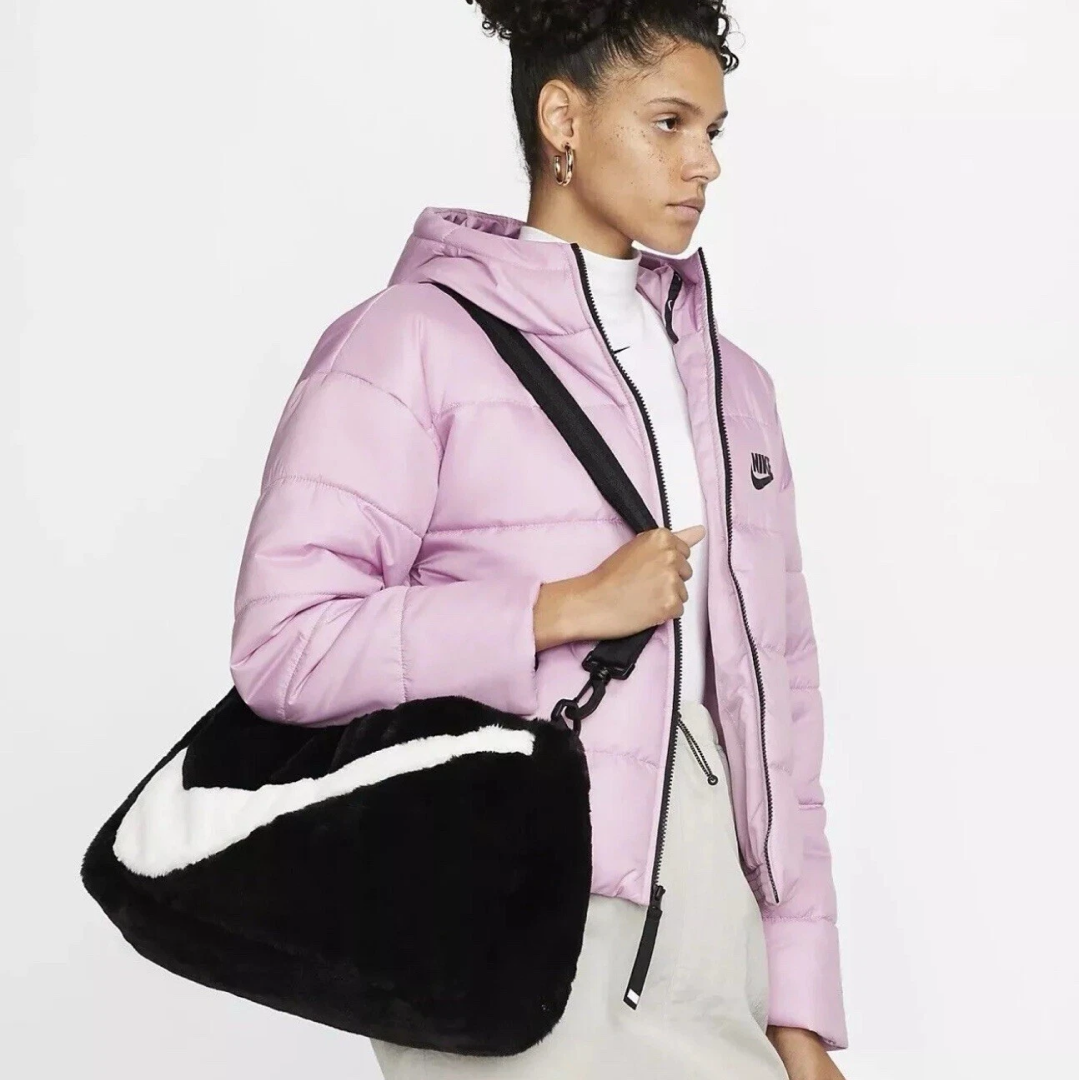 Nike Faux Fur Swoosh Bag Black White
